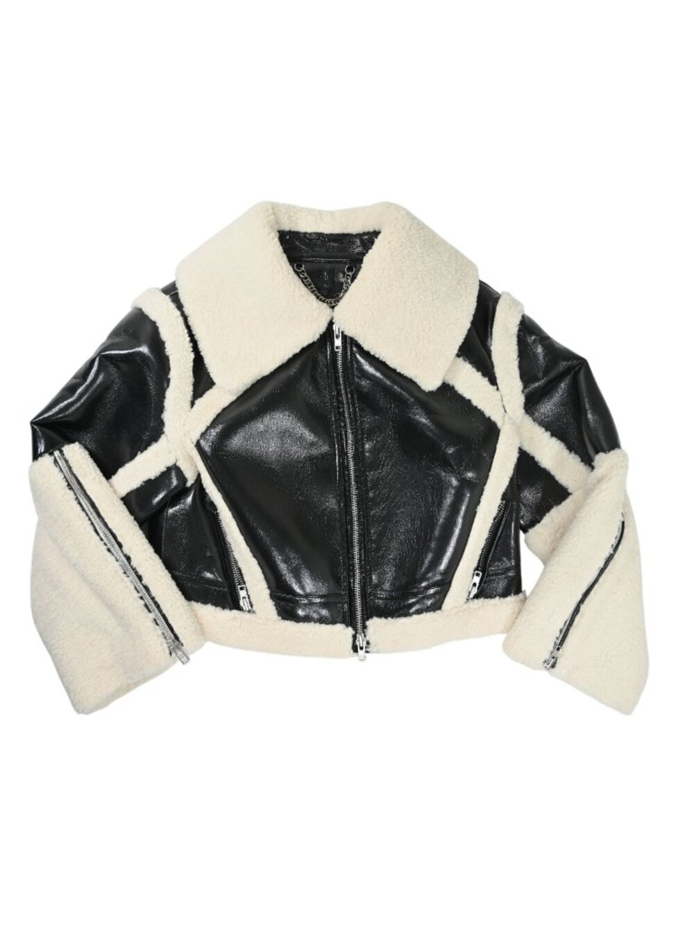 h:ours Lalita Faux Shearling Leather Jacket in Black & Ivory